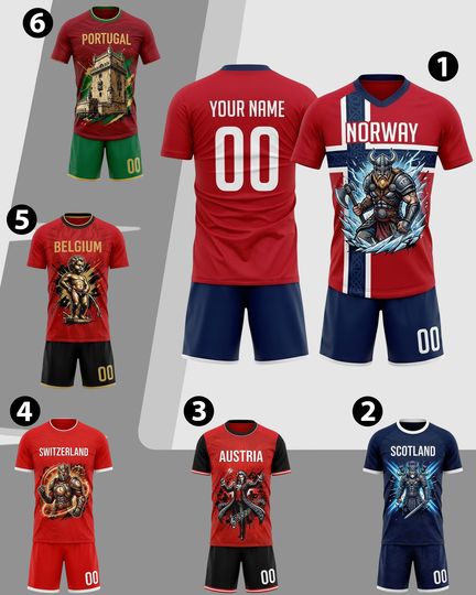 Personalized Soccer Jersey Kit Europe Teams 2026 Norway Red Navy, Custom Name Number Shirt, Soccer Uniform Kit Men Women Youth Kid