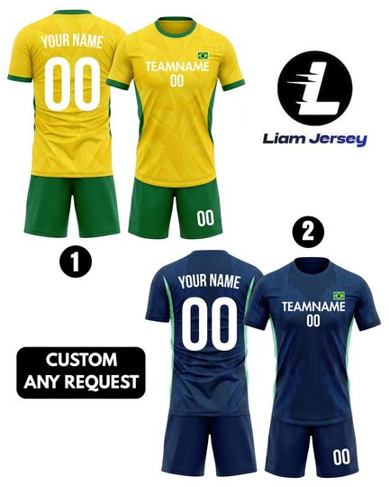 Personalized Brazil Soccer Jersey 2026 Yellow Green, Custom Name Number Logo National Soccer Jersey Uniform Kit Men Women Youth Kids