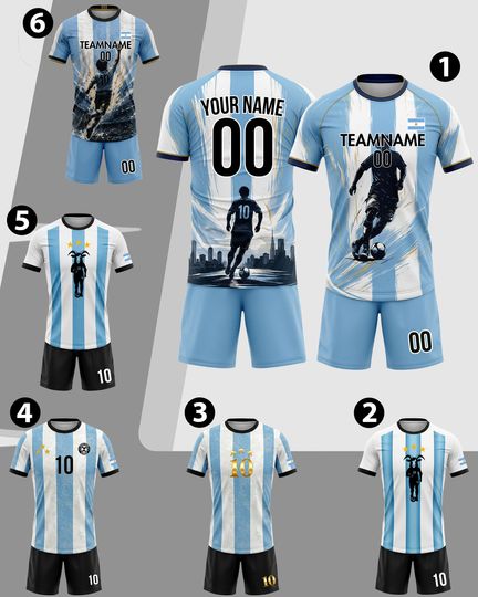 Personalized Argentina 2026 Soccer Jersey Set White Blue, Custom Name Number Argentina Shirt, Retro Soccer Uniform Kit Men Women Youth Kids