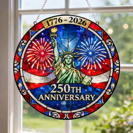 USA 250th Anniversary Stained Glass Suncatcher Patriotic Decor Gift