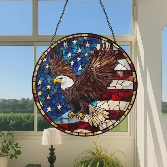 4th July Stained Glass Eagle Suncatcher - Patriotic Independence Day Decor