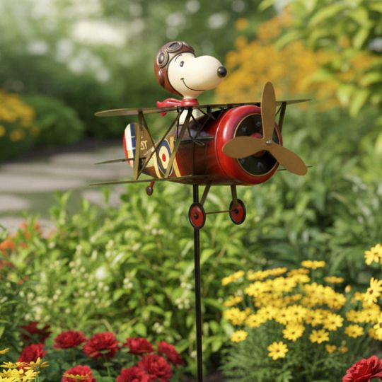 Vintage Aviator Dog Biplane Metal Wind Spinner for Garden and Patio Yard Decor