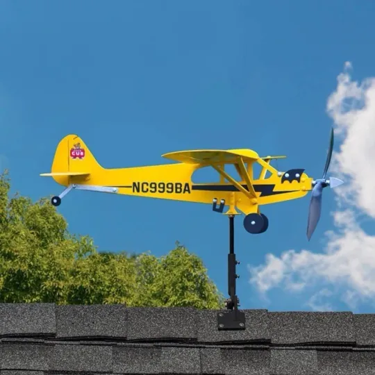 Metal Garden Wind Spinner – Yellow Airplane Decorative Windmill for Outdoor Garden
