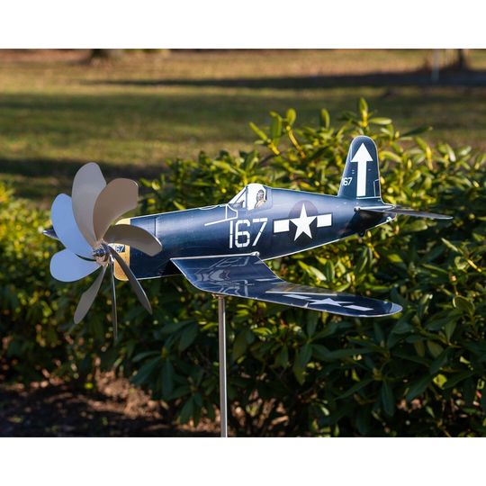 Corsair F4U-1D Metal Garden Wind Spinner, Stainless Steel Aircraft Garden Decor