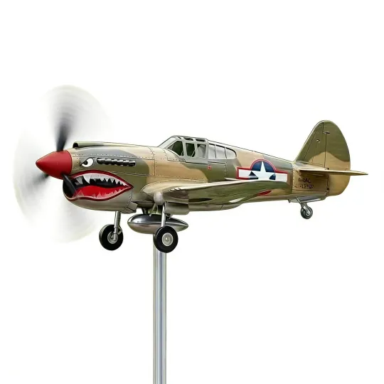 Shark Mouth Warplane Garden Wind Spinner, 3D Metal Airplane Weather Vane Decor