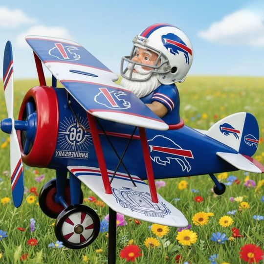 Flying Ace Santa Biplane Wind Spinner, Whimsical Metal Garden Windmill, Patio Lawn Ornament