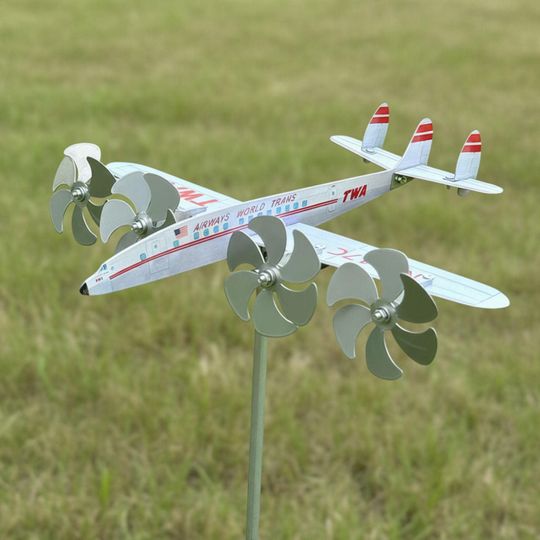 Metal Airplane Wind Spinner Garden Stake, Kinetic Propeller Yard Decor