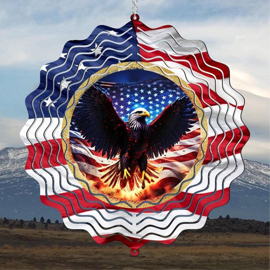 American Eagle with American Flag on Reverse: Patriotic Wind Spinner