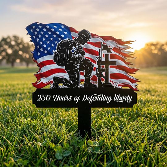 Army Soldier Memorial Metal Stake, Grave Marker, Outdoor Honor Tribute Display