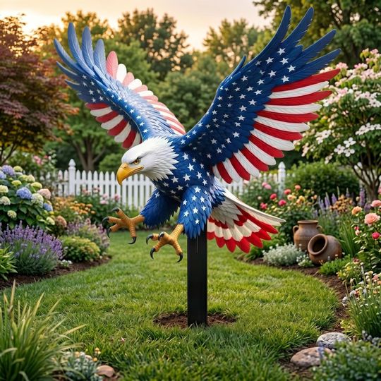 American Flag Eagle Garden Stake, Patriotic Eagle Yard Art, 4th of July Outdoor Decor, Veteran Gift