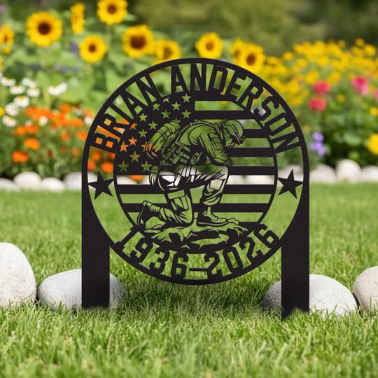 Soldier Memorial Metal Stake, Custom Army Grave Marker, Outdoor Tribute Remembrance Decor