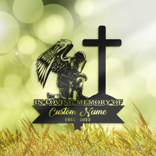 Personalized Soldier Memorial Stake, Metal Grave Marker, Sympathy Sign