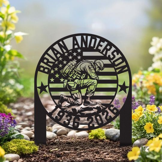 Custom Soldier Memorial Metal Stake, Personalized Army Grave Marker, Outdoor Remembrance Tribute Decor