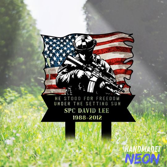 Custom Soldier Memorial Stake, Remembrance Metal Stakes, Soldier Grave Marker Stake, Military Garden Stake, Yard Stake Outdoor