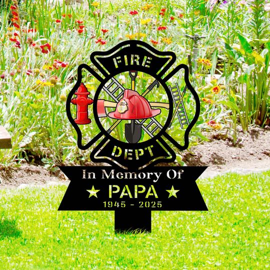 Custom Firefighter Memorial Stake, Powder Coated Metal Grave Marker