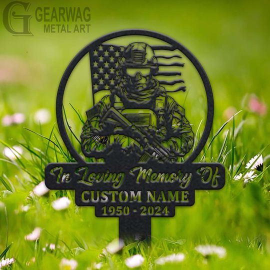 Custom Veteran Memorial Stake: Metal Outdoor Sign, In Loving Memory