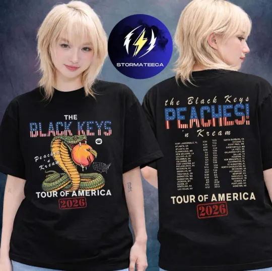 The Black Keys Merch Peaches N Kream World Tour 2026 Snake America T-Shirt