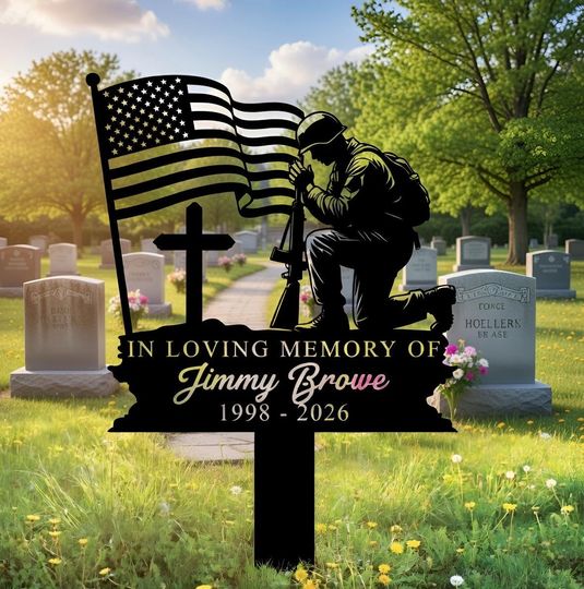 Personalized Soldier Memorial Garden Stake, Metal Patriot Remembrance Sign Veteran Gifts 250th Year American