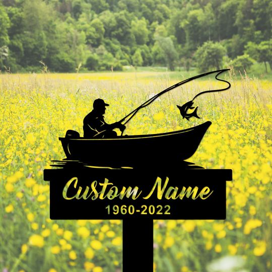 Custom Fishing Memorial Stake: Personalized Metal Grave Marker, In Memory of Dad