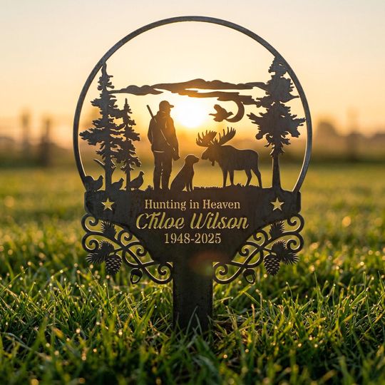 Personalized Hunting Memorial Metal Stake - Hunter Grave Marker - Sympathy Decor