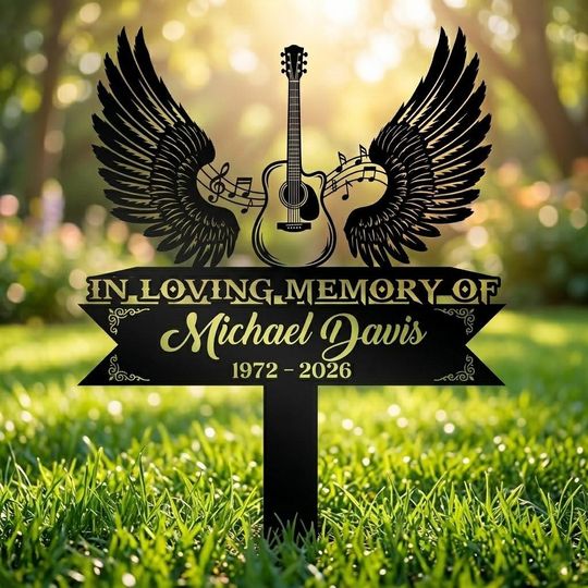 Guitarist Heaven Memorial Metal Stake, Custom Guitarist Memorial Sign, Musician Grave Marker, Sympathy Sign, Musician Remembrance Stake