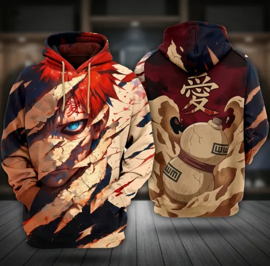 Hot Anime Gaara Hooded 3D Print Fashion Hoodie Pullover Top
