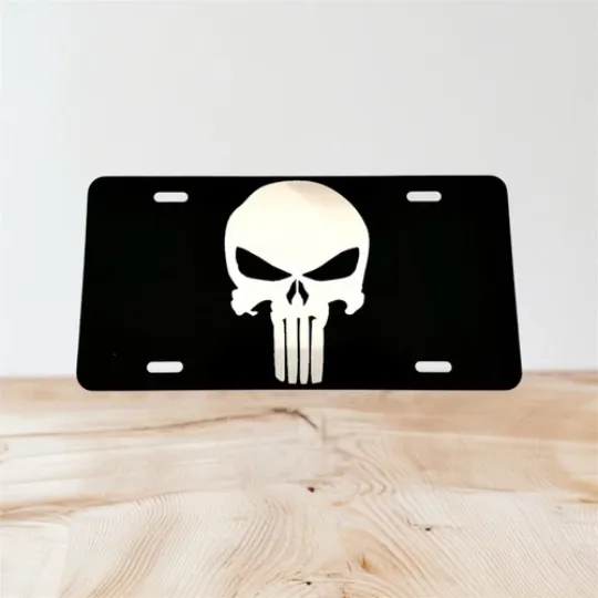 The Punisher Laser Etched Black License Plate
