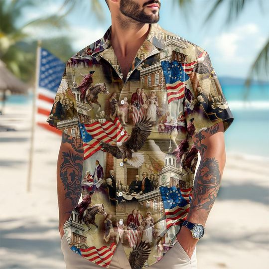 American 250th Birthday Hawaiian Shirt, 1776-2026 USA Flag Celebration Shirt