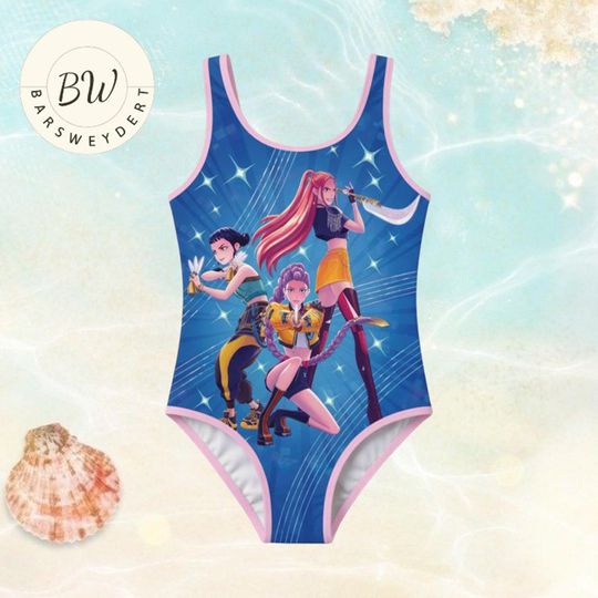 KPOP Demon Hunters HUNTR/X Girls Swimsuit, Anime Style One Piece Kids Swimwear, Cartoon Bathing Suit, Cute Summer Beach Outfit