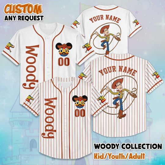 Personalized Woody Baseball Jersey, Custom Disn.ey Toy Story Baseball Shirt, Matching Dis.ney Trip Outfit, Birthday Gift