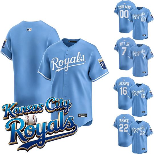 Personalized Kansas City Royals Light Blue Baseball Jersey, Custom Name & Number