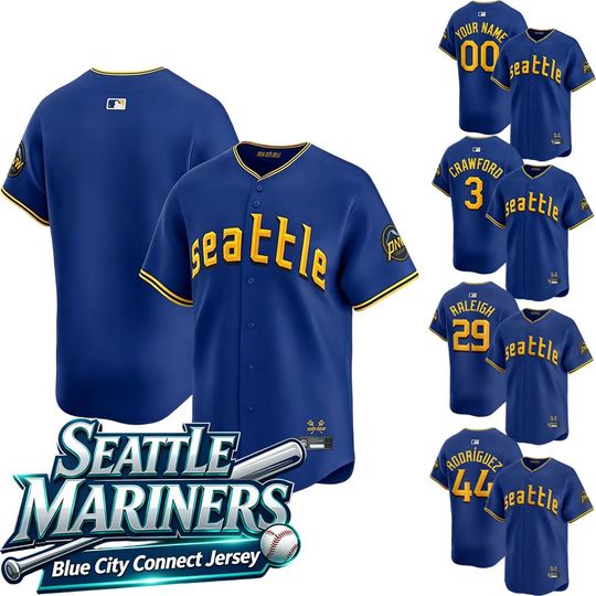 Personalized Seattle Mariners Blue City Connect Jersey, Custom Name & Number