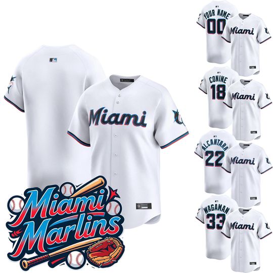 Personalized Miami Marlins White Baseball Jersey, Custom Name & Number