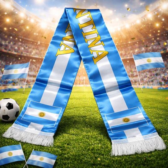 Argentina Flag Scarf, World Cup 2026, Soccer Stadium Accessory, Sports Fan Merchandise