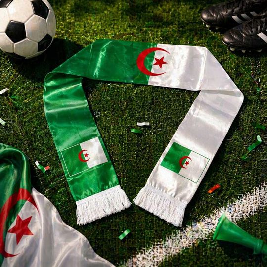Algeria Flag Scarf Living Room Decor, Football Fan Scarf Algeria, Soccer Supporter Gear, World Cup 2026 Fan Accessory