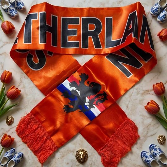 Holland Football Scarf, Netherlands Soccer Fan Gear, Orange Lion Supporter Scarf, UEFA World Cup Gift for Fans