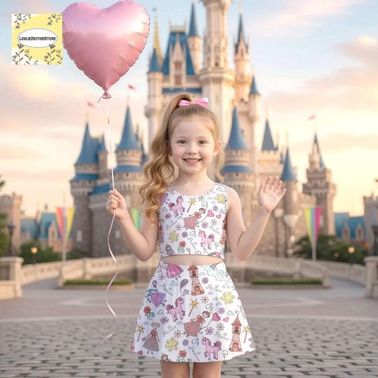 Girls Matching Princess Outfit Set, Unicorn Castle Skirt Set, Kids Best Friend Dresses, Trip Clothes, Cute Summer Top Skirt Set