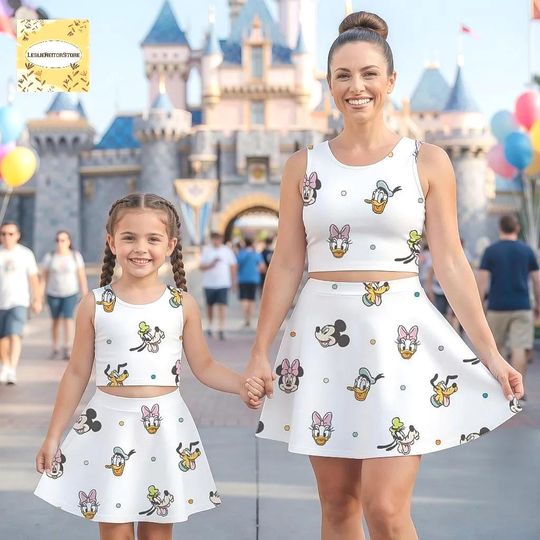 Mouse Cartoon Girls Outfit, Cute Character Kids Set, Toddler Crop Top Skirt, Polka Dot Summer Clothes, Birthday Park Outfit