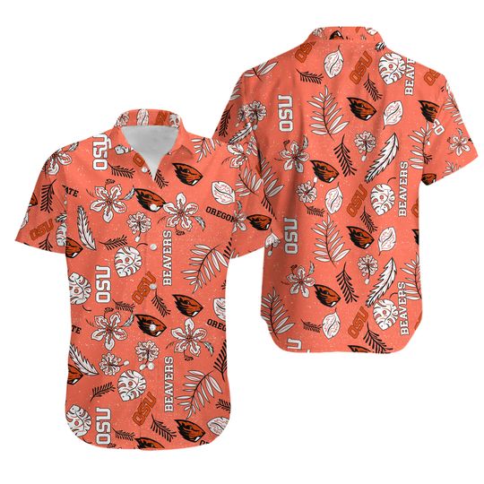 Oregon State Beavers Wes and Willy Mens College Hawaiian Short Sleeve Button Dow