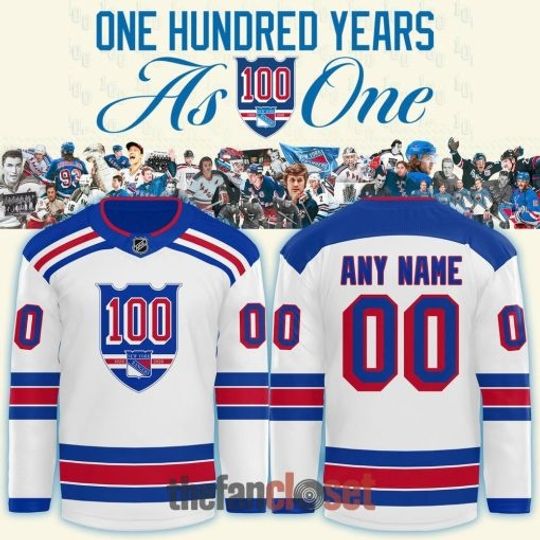 New York Rangers 100 Years Customized Hockey Jersey – White