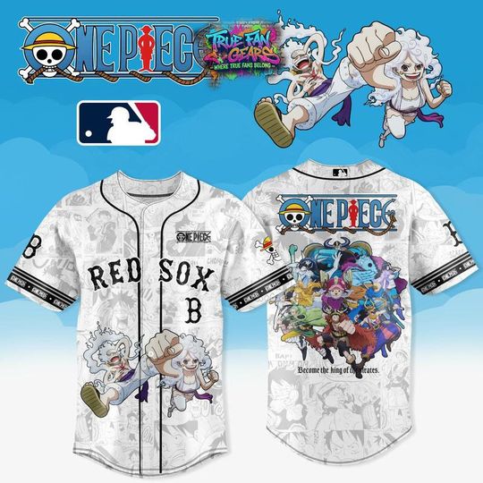 Boston Red Sox x One Piece Gear 5 Luffy Elbaf Arc Inspired Anime Baseball Jersey