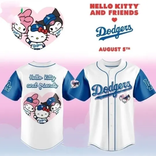 L.A Dodgers x Hello Kitty Night Friends Melody Kuromi- 3D Baseball Jersey