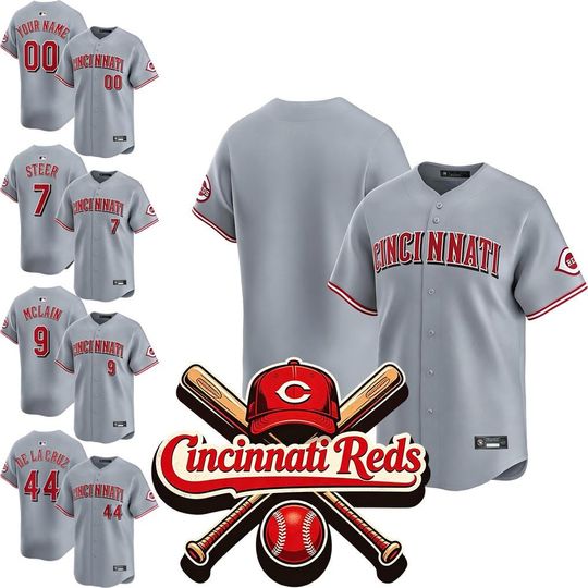 Custom Cincinnati Reds Gray Baseball Jersey, Personalized Name Number Fan Shirt