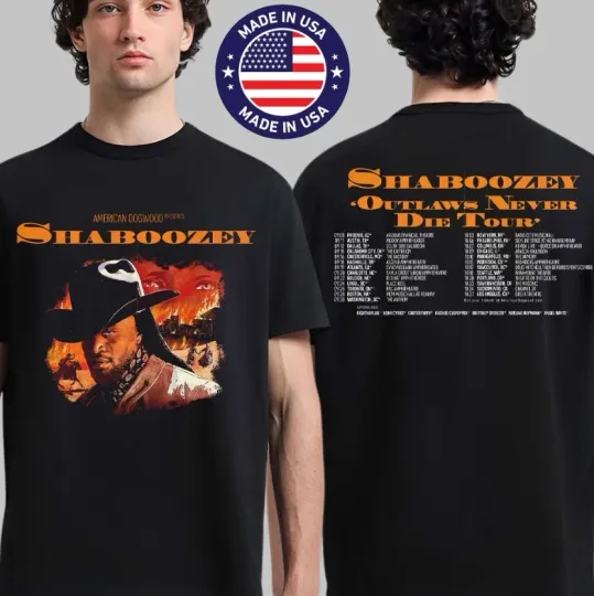 Shaboozey Outlaws Never Die Tour 2026 T-Shirt North America Dates 2 Sided Tee