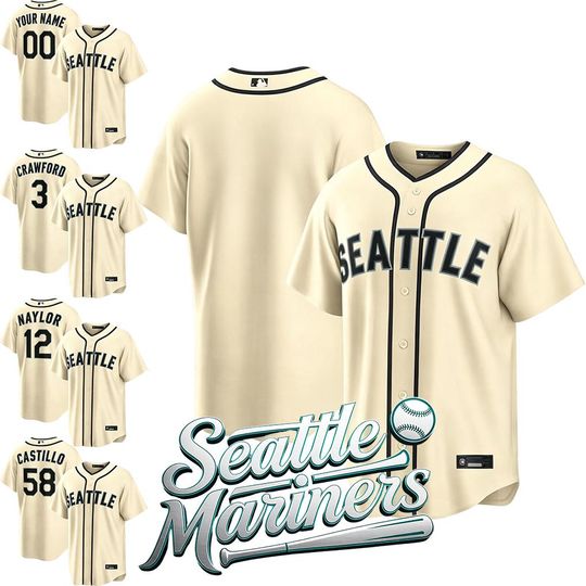 Custom  Seattle Mariners Cream color Baseball Jersey, Personalized Name Number Fan Shirt