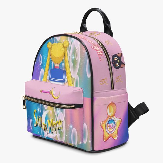 Sailor Moon PU Leather Backpack  Magical Girl School Travel Bag