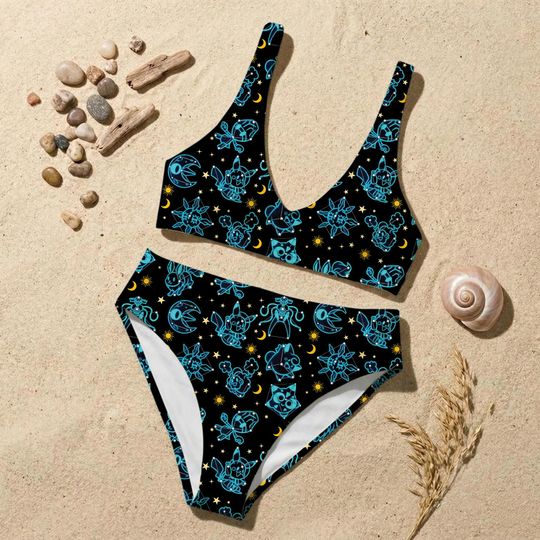 Poke Galaxy Inspired Bikini Set, Space Anime Swimsuit, Cosmic Kawaii Two Piece, Galaxy Beachwear, Cute Summer Vacation Outfit