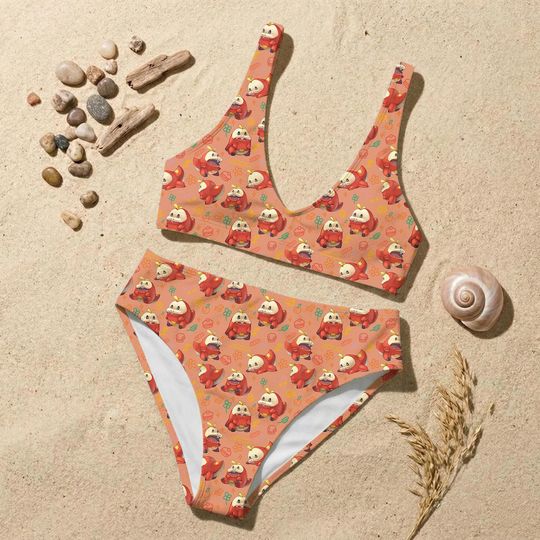 Fuecoco Inspired Bikini Set, Cute Fire Crocodile Anime Swimsuit, Kawaii Cartoon Two Piece, Summer Beachwear, Fun Vacation Outfit
