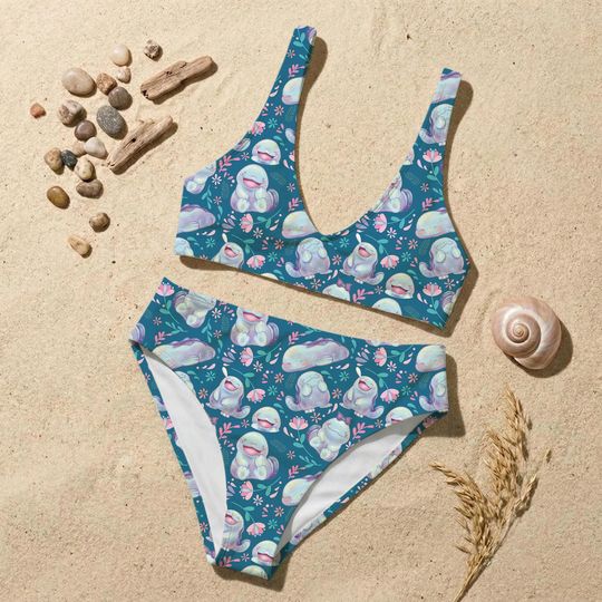 Quagsire Inspired Bikini Set, Cute Water Creature Anime Swimsuit, Kawaii Cartoon Two Piece, Summer Beachwear, Fun Vacation Outfit