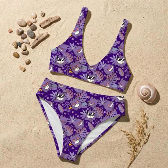 Gengar Inspired Bikini Set, Ghost Anime Swimsuit, Dark Aesthetic Two Piece, Spooky Cute Beachwear, Kawaii Summer Vacation Outfit